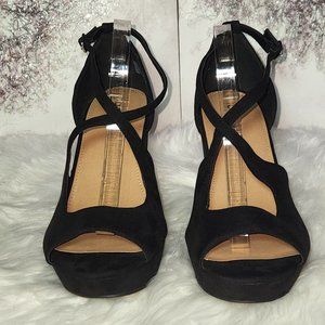 Torrid Black Cross Strap Platform Wedge